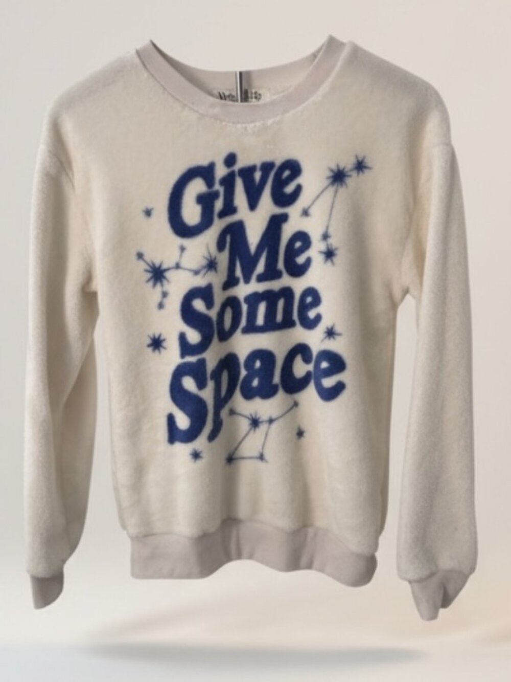 Wound Up “Give Me Some Space” Graphic Sweater Women’s White Pullover